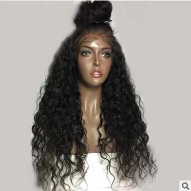Front lace long curly wig in chemical fibre with domestic silk, available in 14 to 26 inch lengths for women