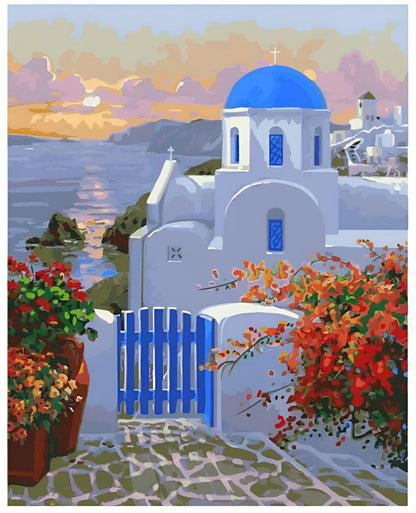 DIY digital oil painting kit with sea view villa pattern on 40x50cm linen canvas