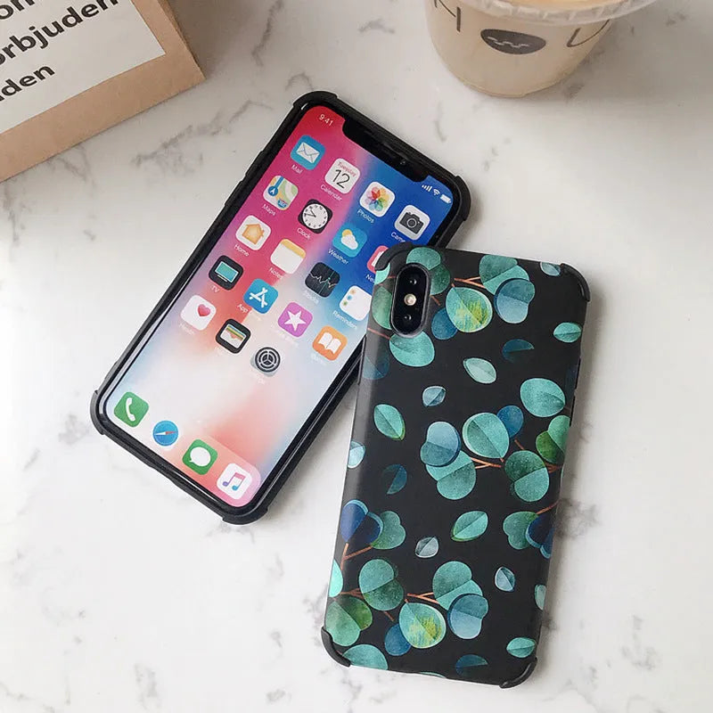Silicone leaf phone case for iPhone models 6 6S 6P 6SP 7 8 7p 8p 11 11 Pro 11 Pro Max XR XS Max SE 2020 X XS 8 Plus, protective bumper cover in black