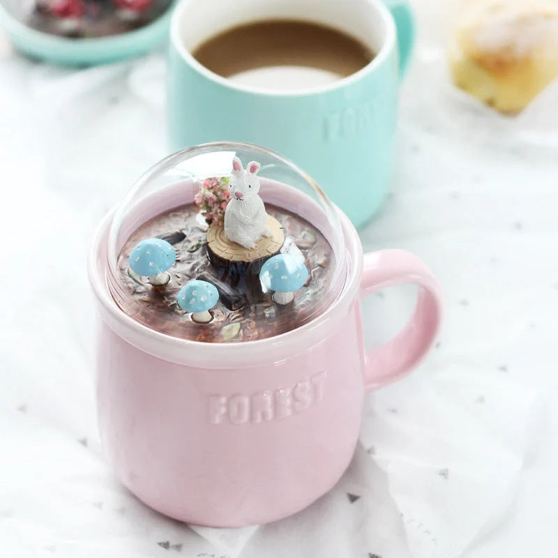 Ceramic Micro Landscape Milk Cup with embossed letters and colorful animal motif