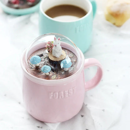 Ceramic Micro Landscape Milk Cup with embossed letters and colorful animal motif