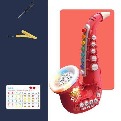Colorful simulation musical instruments including saxophone, trumpet, and clarinet toys for early childhood education and development