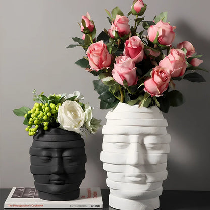 Nordic-style ceramic art vase with matte finish, 20-25cm height, black or white colour options