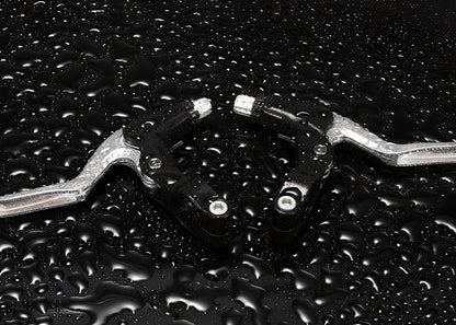 Aluminium bicycle brake lever showing reach adjustment mechanism in black finish