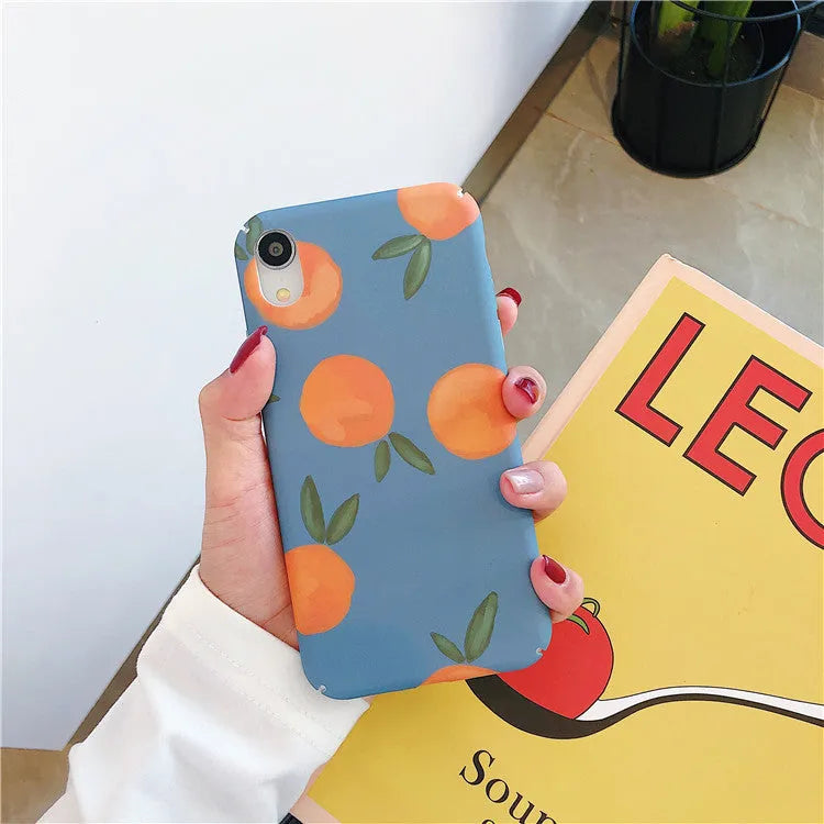 Orange plastic iPhone back cover case with blue water pattern print