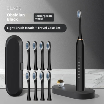 Rechargeable automatic electric toothbrush in X3 Black, Pink or White with 8 brush heads and travel box.