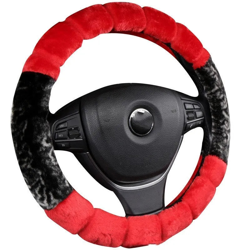 Short plush steering wheel cover in Bamboo Beige for 36cm universal car steering wheel, winter warm business style