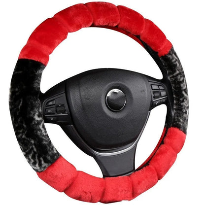 Short plush steering wheel cover in Bamboo Beige for 36cm universal car steering wheel, winter warm business style