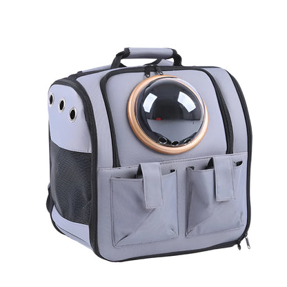 Pet space backpack in beige, PVC and Oxford cloth, 38x26x38cm, for cats and small pets up to 13kg