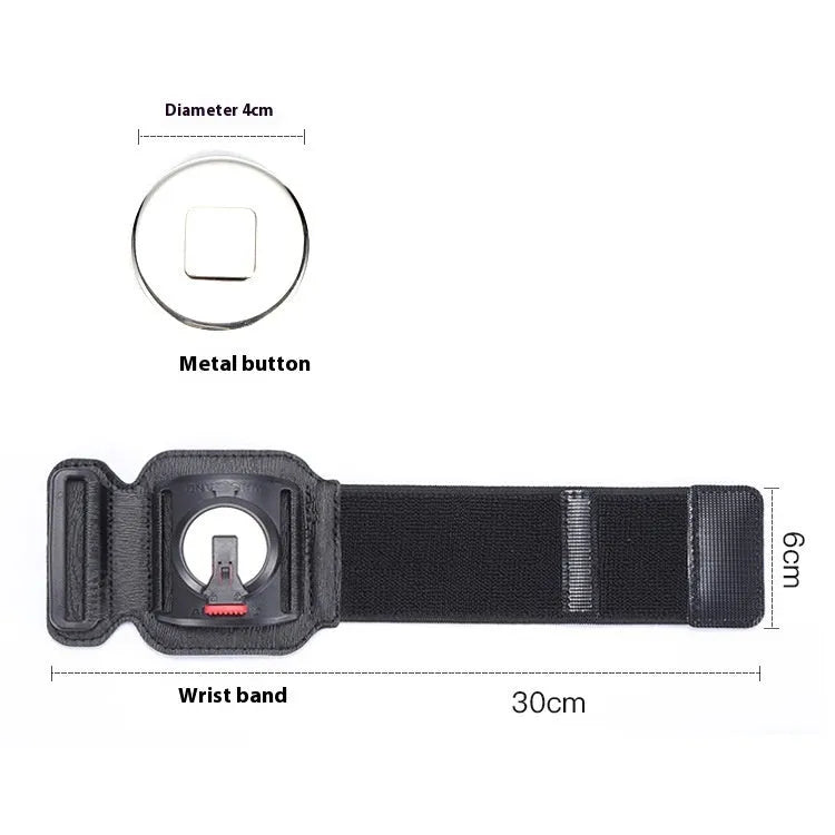 Black ABS PC mobile phone wrist strap holder for 4-7 inch smartphones, shown on a wrist for delivery or running.