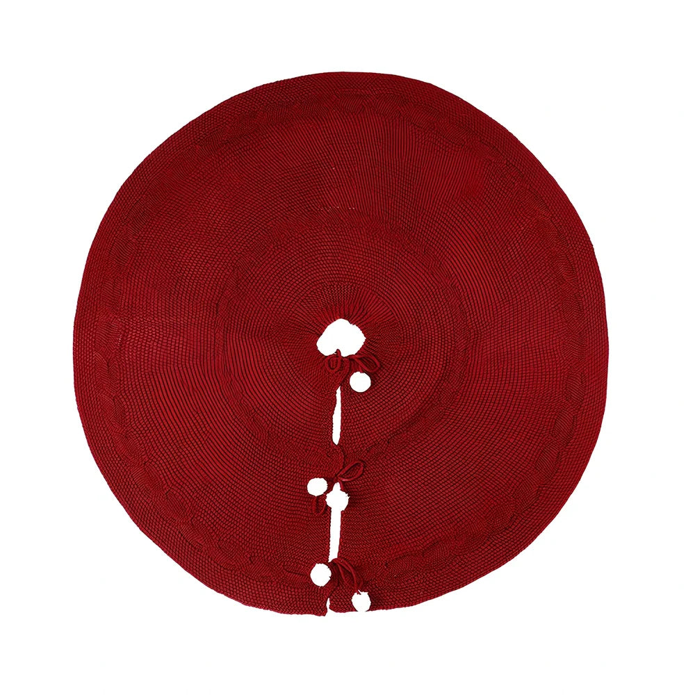 Wine red Christmas tree skirt with 120cm diameter covering tree base with festive decor