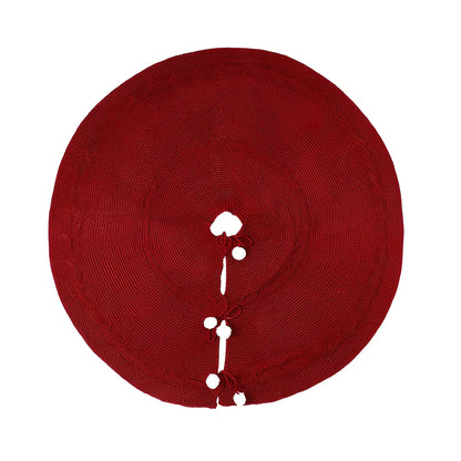 Wine red Christmas tree skirt with 120cm diameter covering tree base with festive decor