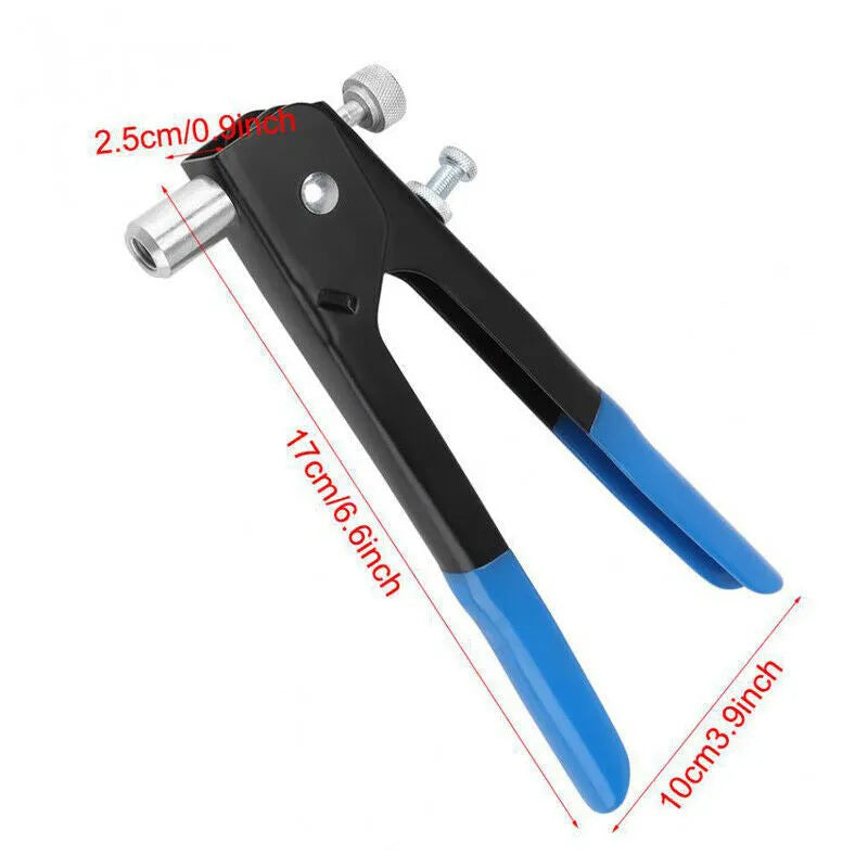 Manual riveter nut set with alloy steel construction showing nut gun design for tool-free fastening