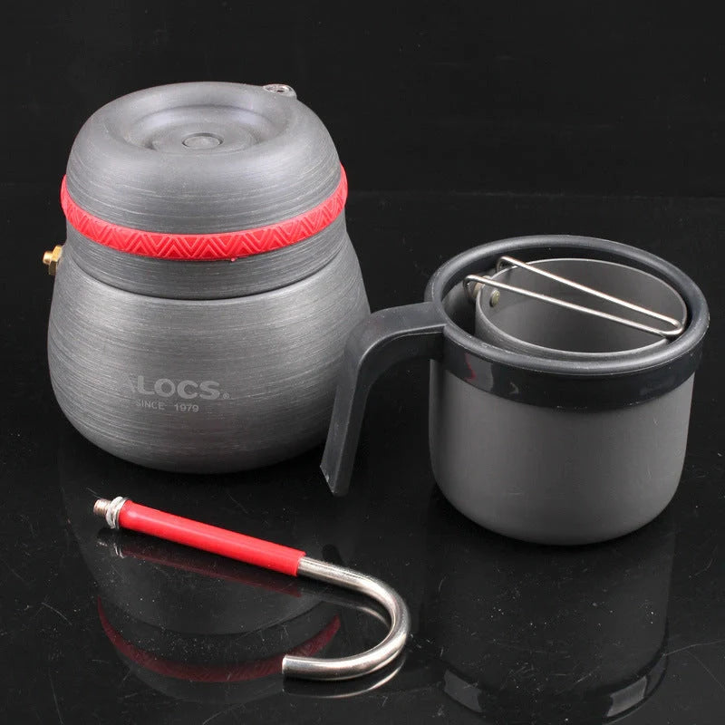 350ml outdoor camping coffee pot with cups, aluminum alloy, grey color