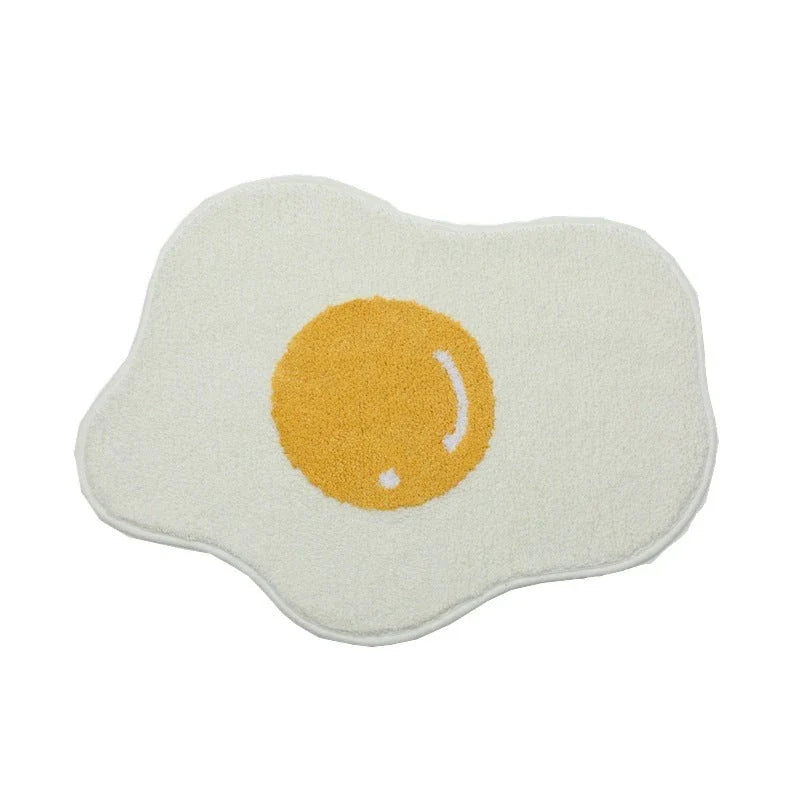 Stylish and functional egg-shaped area rug with a playful design, perfect for adding charm and protecting floors in your home.