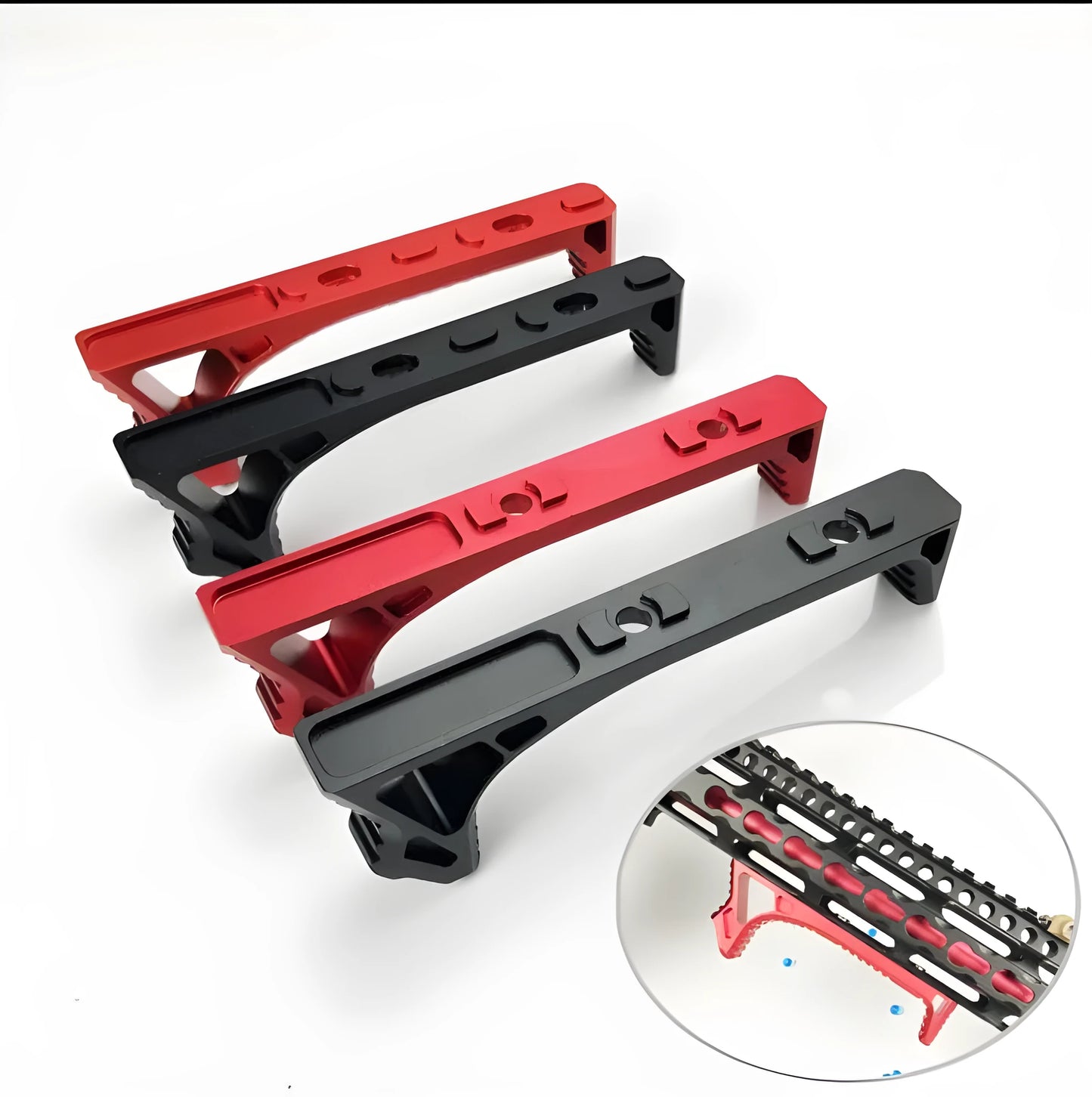 Aluminium hand stop accessory for AR-15 J8 J9 J10 handguards in red or black.