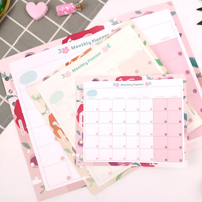 Four options of handbook loose-leaf refills showing floral and symphony designs in A5, A6, and A7 sizes
