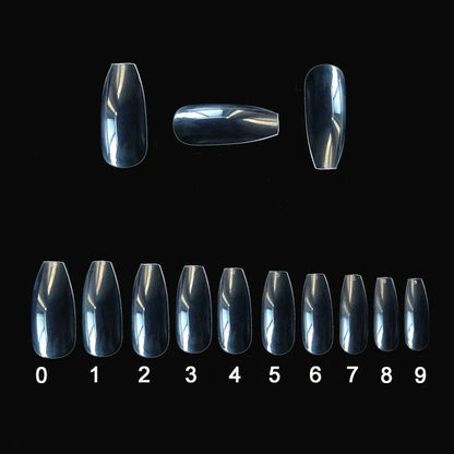 500 clear natural ABS artificial false nails in 10 different sizes for gel or acrylic application.