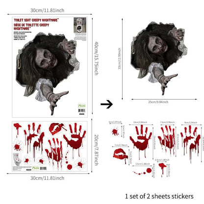 Set of two 30x45cm PVC Halloween female ghost wall stickers in pale sorrowful design for bathroom application