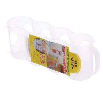 Transparent refrigerator storage box holding 6 beverage cans with dimensions 29.2cm long × 7.7cm wide × 10.8cm high