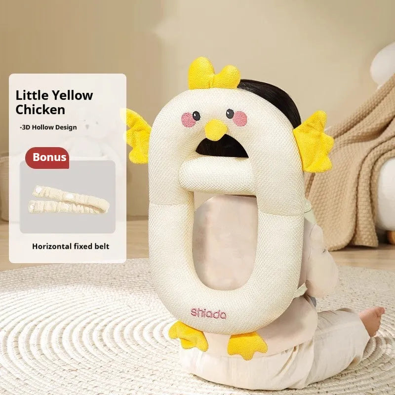 Cartoon animal themed anti-collision pillow for infant head and knee protection.