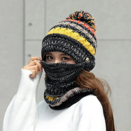 Cozy and stylish Korean-style knitted winter hat in a variety of colors, featuring a satin weave and striped pattern design
