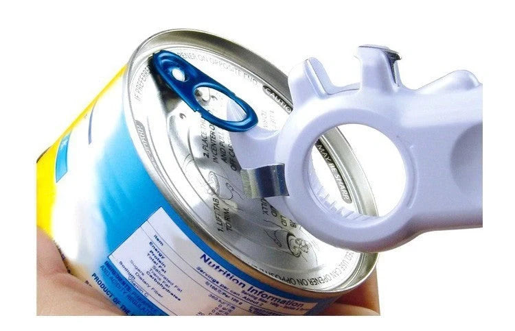 Universal can opener with six functions for easy opening of cans, bottles, and jars