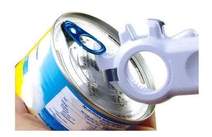 Universal can opener with six functions for easy opening of cans, bottles, and jars