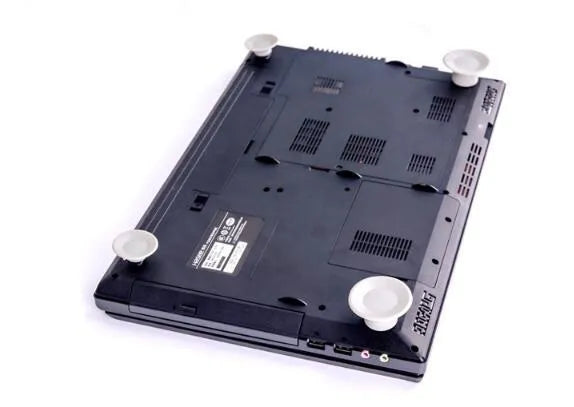 Gray plastic laptop cooling pad stand with two large and two small pads for temperature reduction