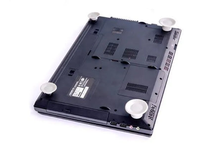 Gray plastic laptop cooling pad stand with two large and two small pads for temperature reduction