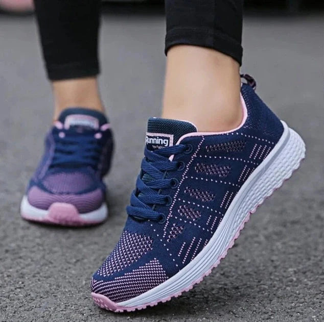Women's mesh sports sneakers with low wedge heel in multiple colors