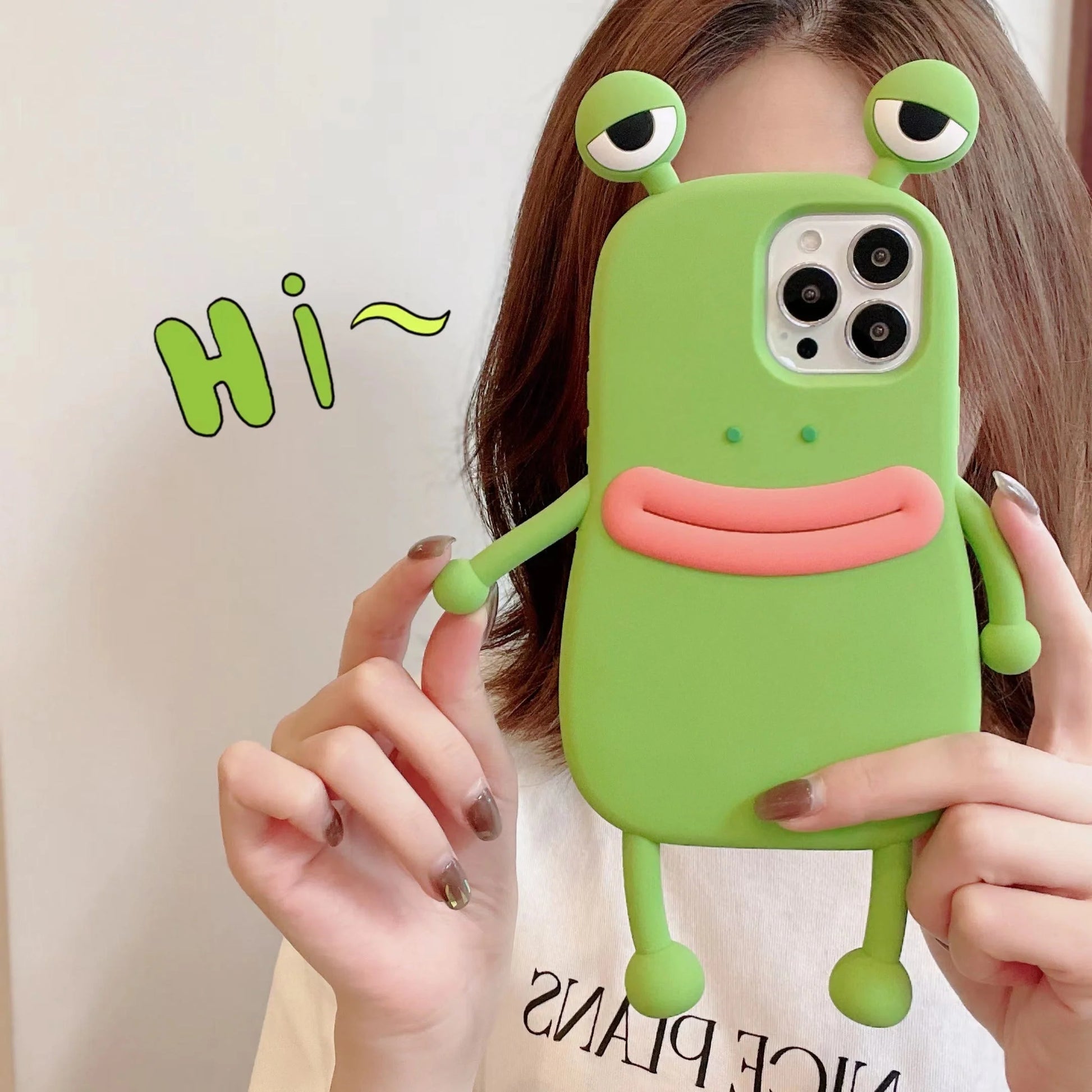 Cartoon Frog Silicone Shockproof iPhone Case in pink and green