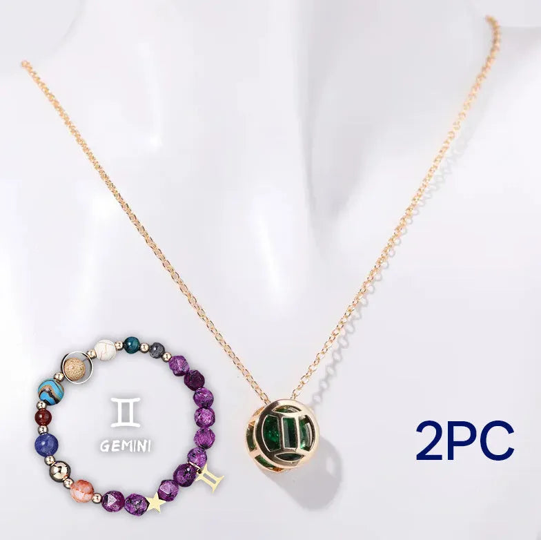 Natural stone beaded necklace and bracelet set with adjustable cord in twelve style variations