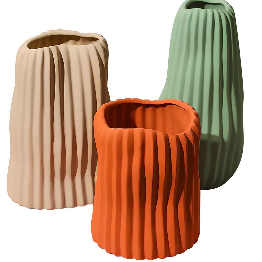 Ceramic mosaic vase 25cm height with floral arrangement in apricot colour option