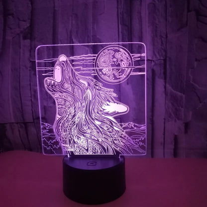 White square base LED desk lamp with colourful acrylic panel showing touch controls and remote.