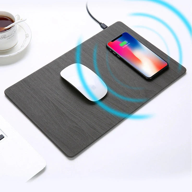 Qi Wireless Charging Mouse Pad Mat with PU leather surface and LED indicator light