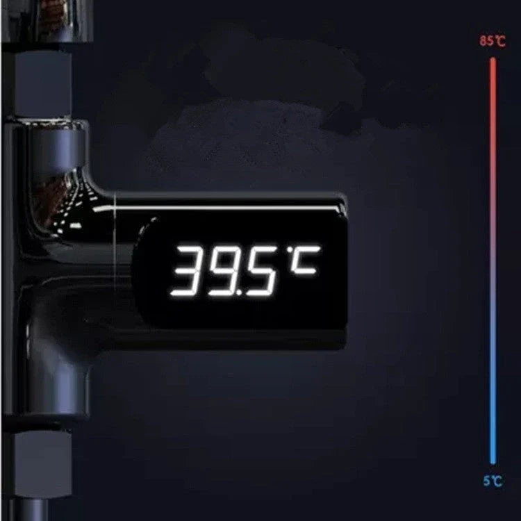 Premium digital shower thermometer with LED display, temperature control range, and sleek modern design