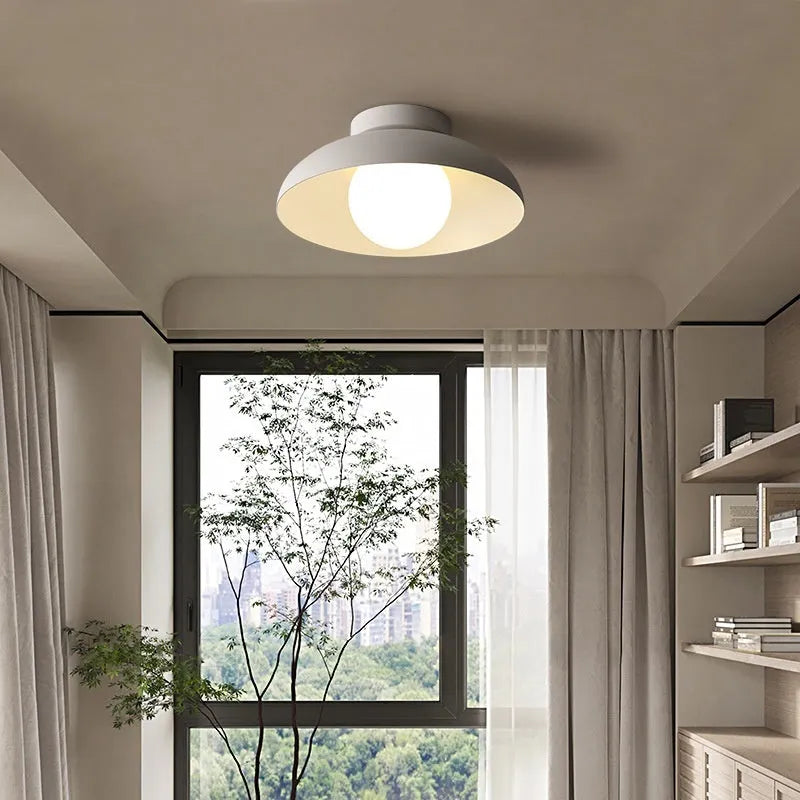 Nordic minimalist ceiling lamp in moon white or obsidian black with LED lighting options