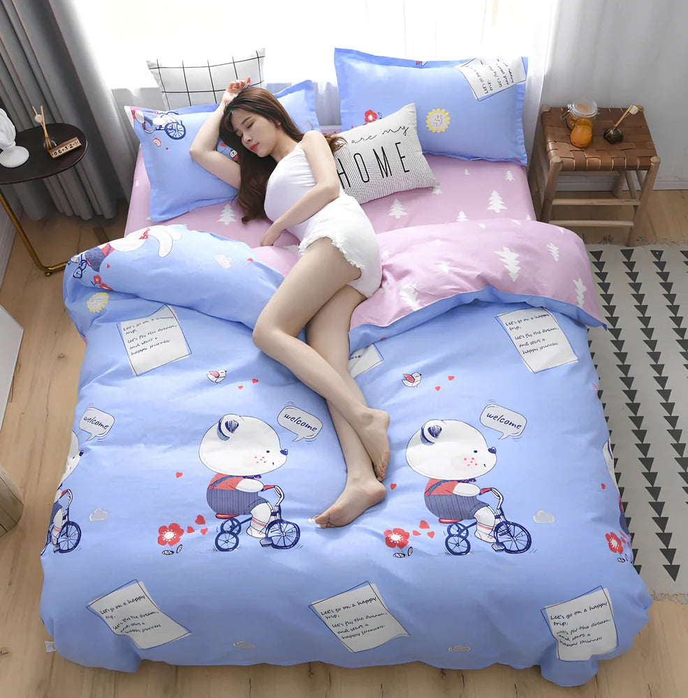 Cashmere cotton bedding set with reactive printed floral pattern in twill weave construction