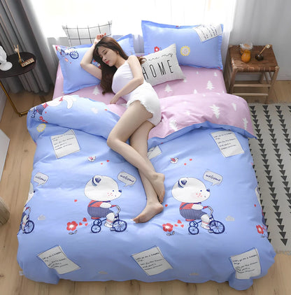 Cashmere cotton bedding set with reactive printed floral pattern in twill weave construction