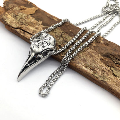 Stylish titanium steel Viking skull pendant necklace with an eagle beak design
