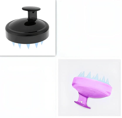 Black silicone shampoo brush with hook design measuring 8x8x7cm for scalp massage during hair washing