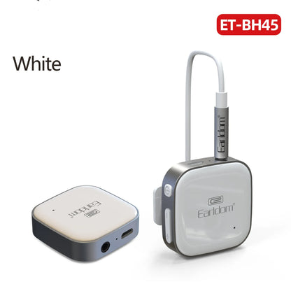 Bluetooth audio receiver with lavalier clip for running headphones in black, grey, or red