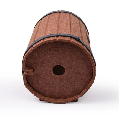 Assembled brown polyester fibre felt wine barrel cat bed for pets