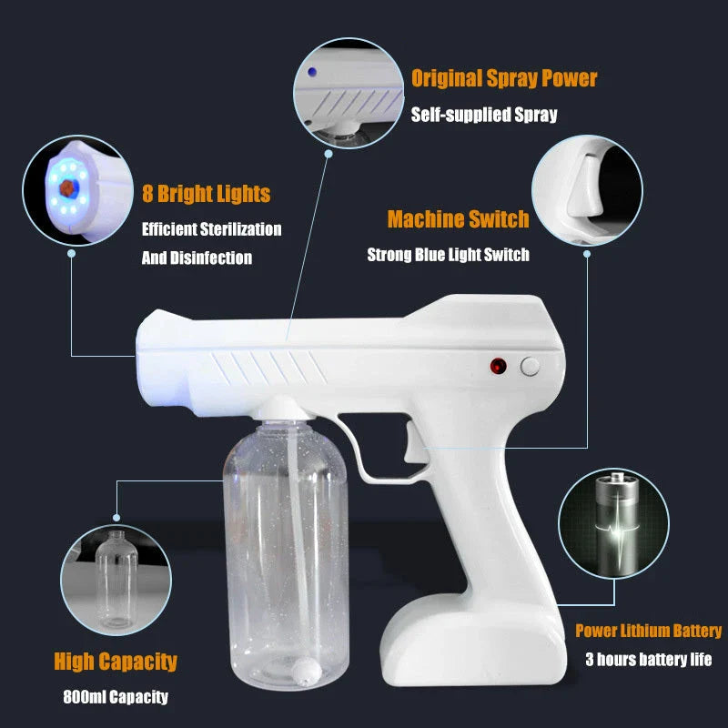 Cordless atomizing disinfectant sprayer with adjustable mist output, long-lasting battery, and durable brass nozzle for efficient sanitization
