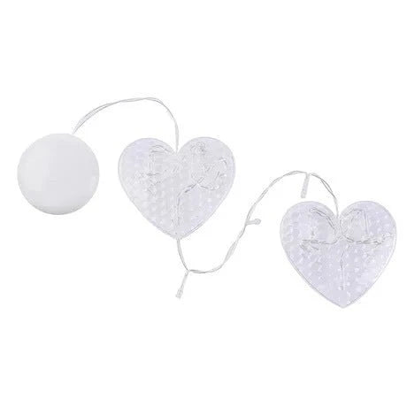 Decorative battery-powered LED chandelier lights with holiday-themed designs like Santa, snowmen, and stars