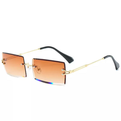 Rimless cut edge square sunglasses with PC lenses for UV protection