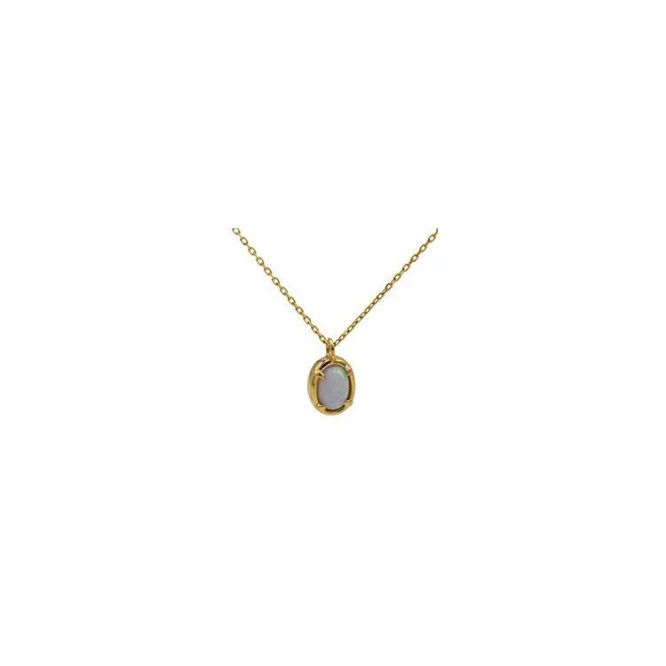 Oval jelly opal pendant necklace in 925 silver with gold or white gold plating