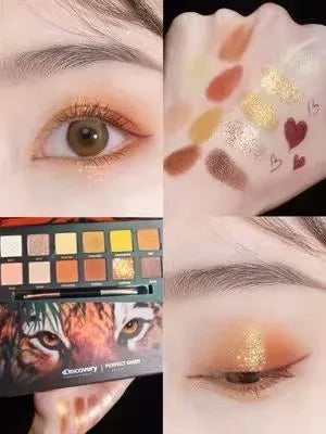 Explorer Twelve-colour Animal Eye Shadow Plate showing 12 pressed powder shades in a compact