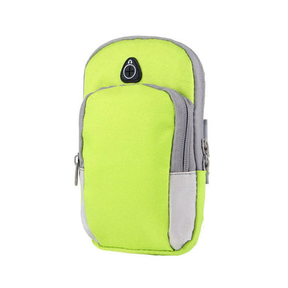 Adjustable running mobile phone arm bag in green, black, blue, and rose red